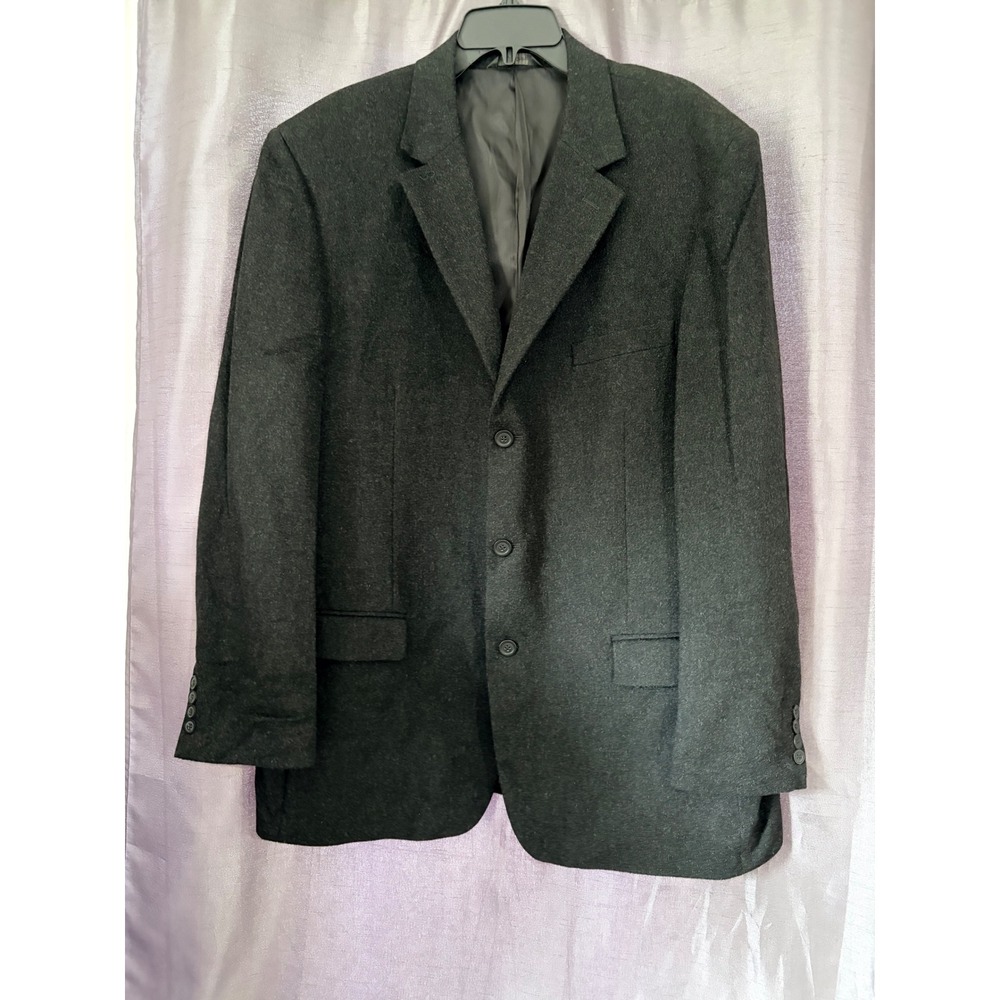 Andrew Fezza Mens 46L Charcoal Gray Wool Silk Cashmere 3 Button Blazer Carver